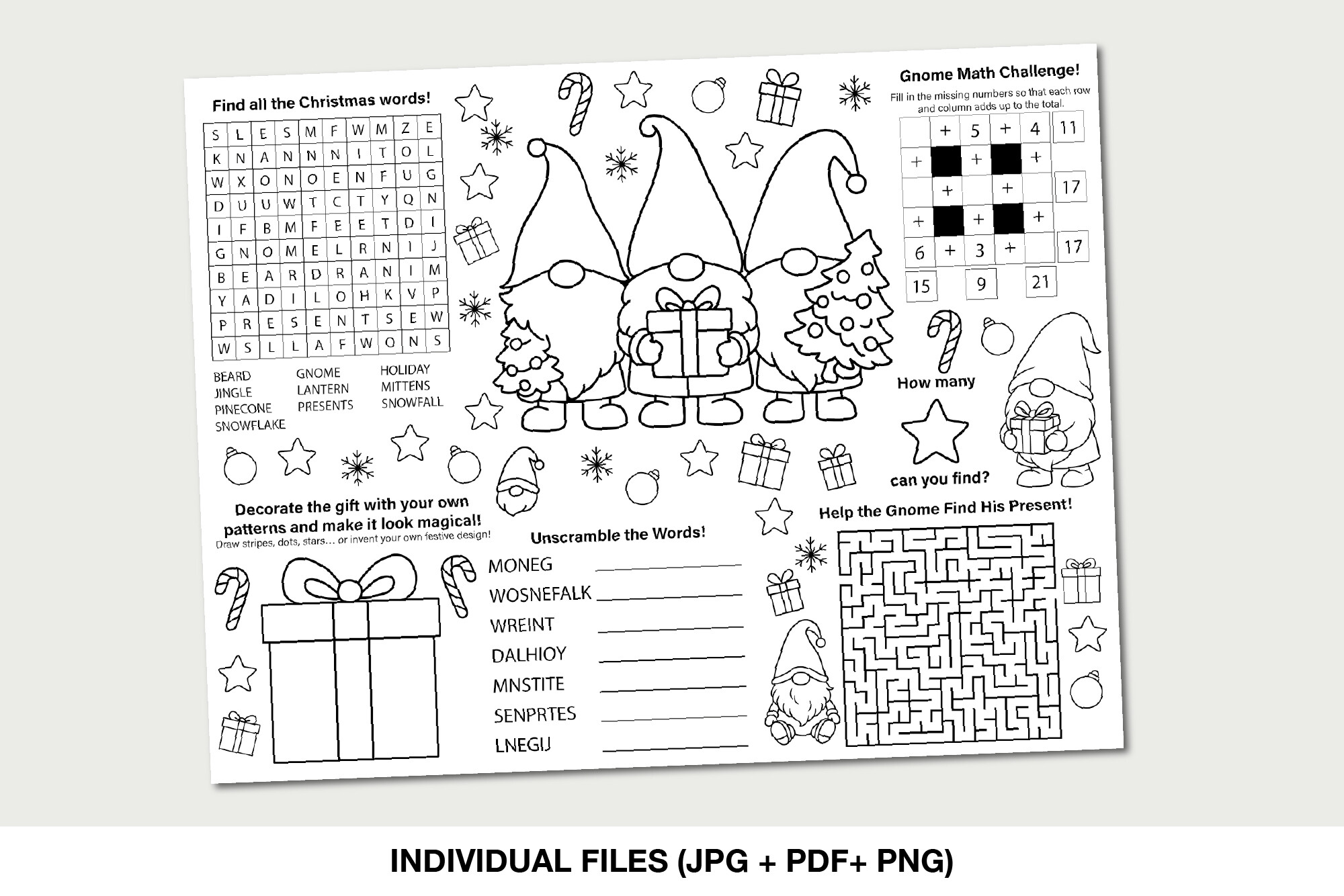 Christmas Gnome Activity Placemat