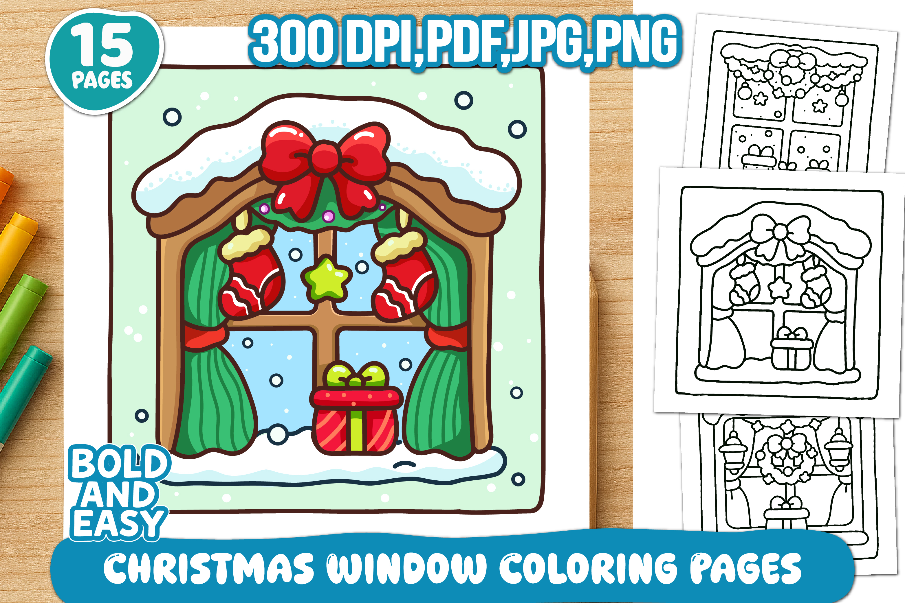 Christmas Window Coloring PagesBold&Easy