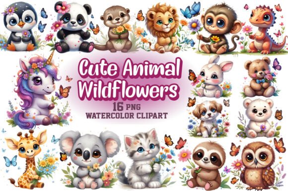 Cute Animal Wildflower Clipart Set Graphic by PS Digital Art · Creative ...