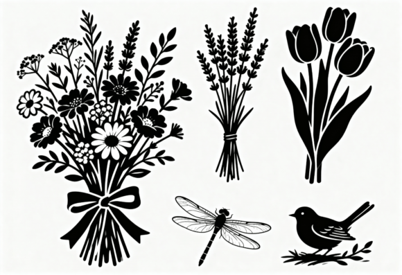 Floral Bouquet Dragonfly Bird