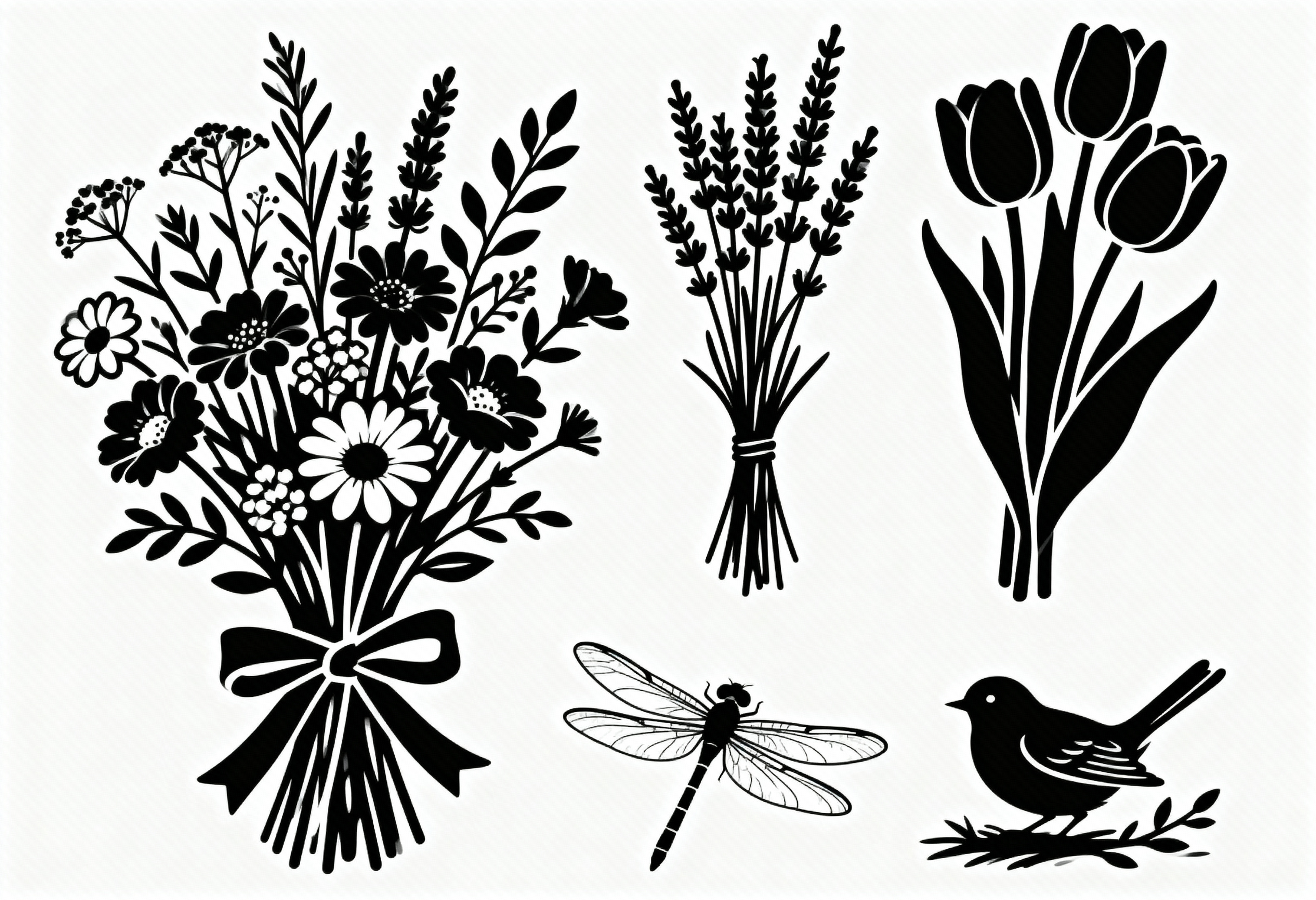Floral Bouquet Dragonfly Bird