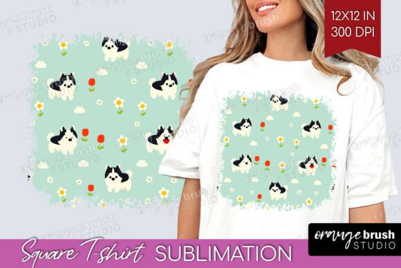 Husky Dog Tiny Square T-shirt PNG for sublimation on white polyester shirts