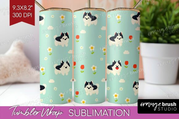 Husky Dog Tiny Tumbler Wrap PNG pre-sized for sublimation 20oz skinny blanks