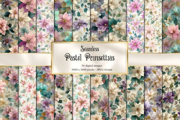 Pastel Poinsettias Digital Paper Grafik KI Muster Von Digital Curio