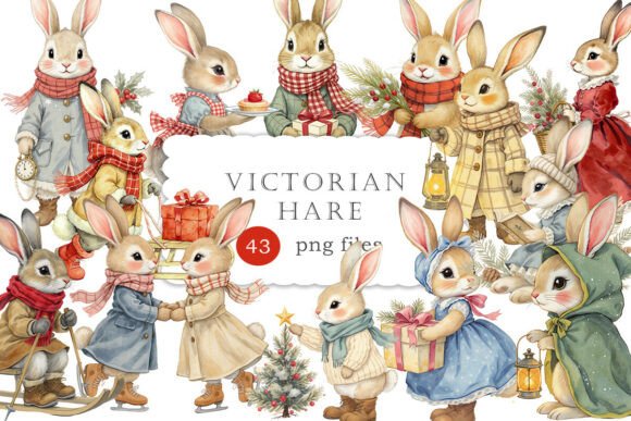 Victorian Christmas Hare Rabbit PNG Graphic Illustrations By NeuroStoker
