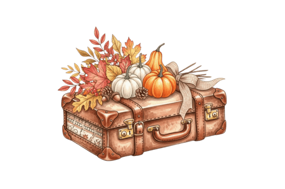 Vintage Suitcase Autumn Harvest Decor Graphics