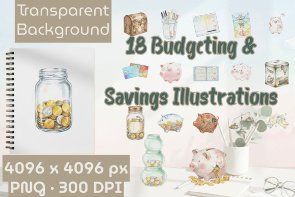 Watercolor Budget Planner Clipart PNG