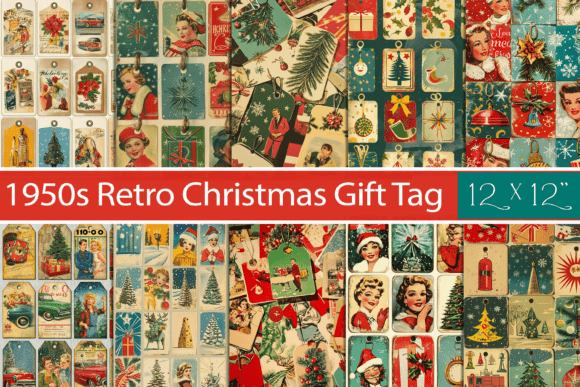 1950s Retro Christmas Gift Tag Collage