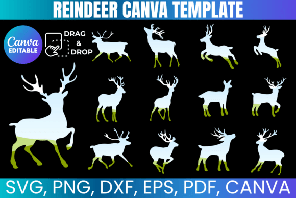 20 Christmas Reindeer Canva Template