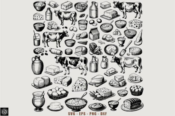 44 Hand-drawn Milk Dairy Food SVG Bundle