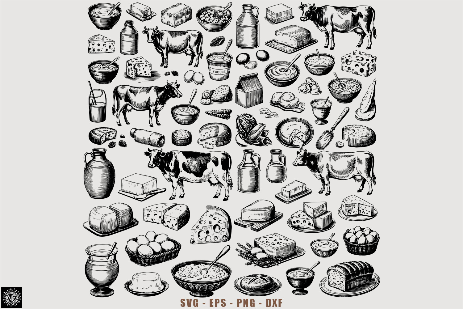 44 Hand-drawn Milk Dairy Food SVG Bundle