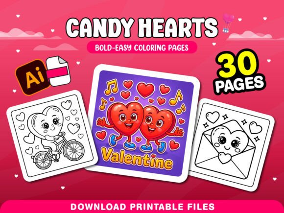 Candy Hearts Coloring Pages for Adults