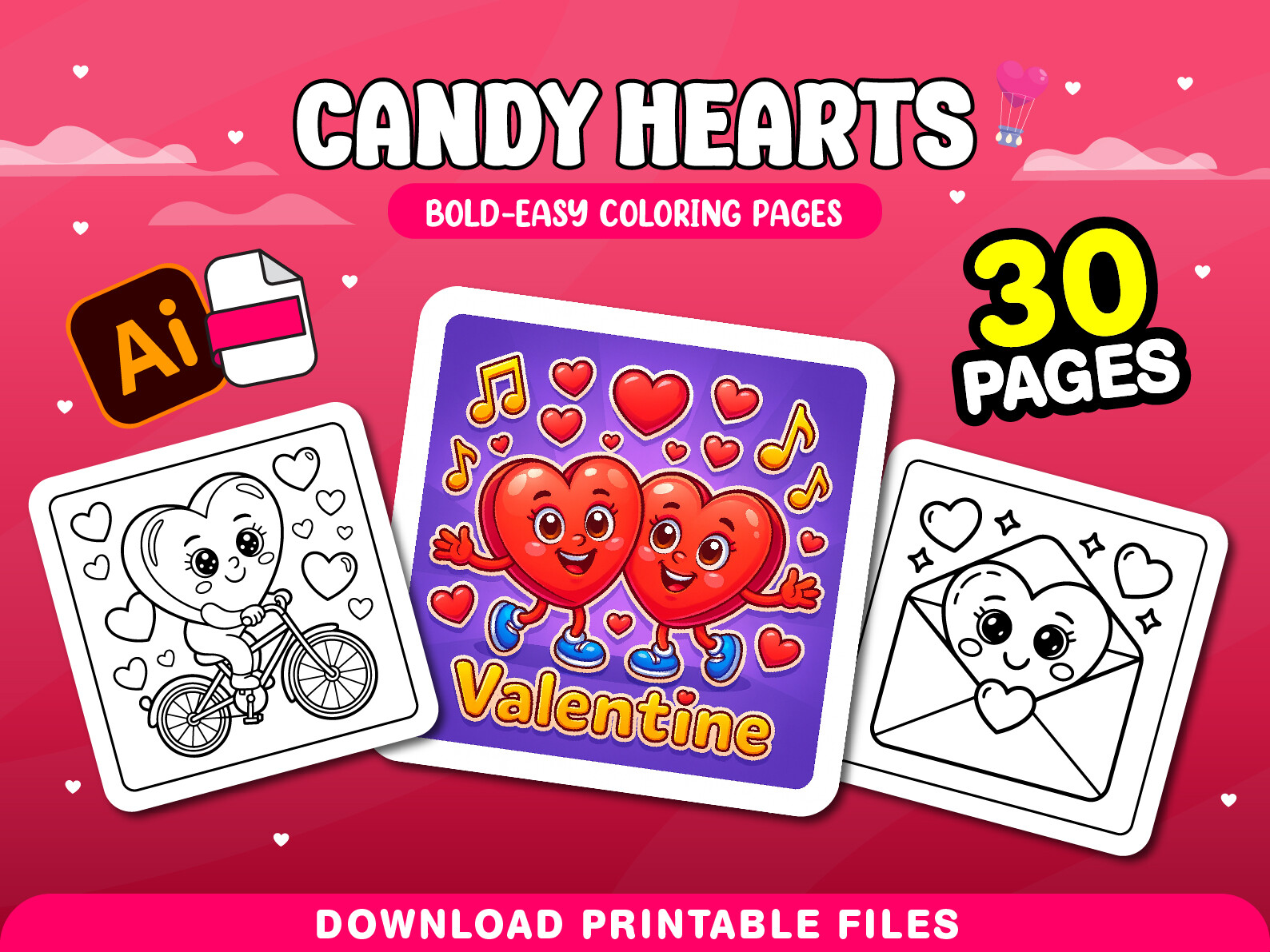 Candy Hearts Coloring Pages for Adults