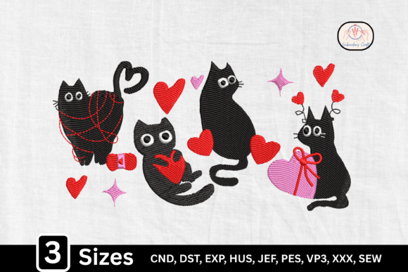 Cute Kitty Hearts Black Cats Valentine