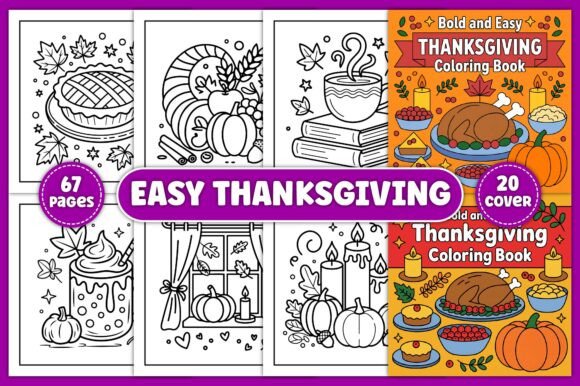 Easy Thanksgiving Coloring Pages Bundle