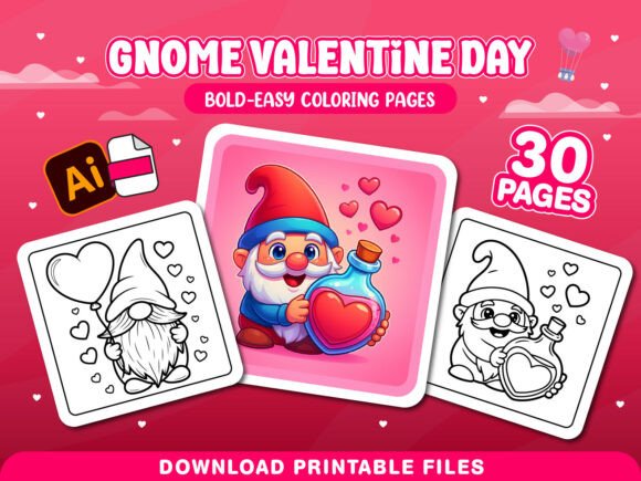 Gnome Valentine Day Coloring Pages KDP