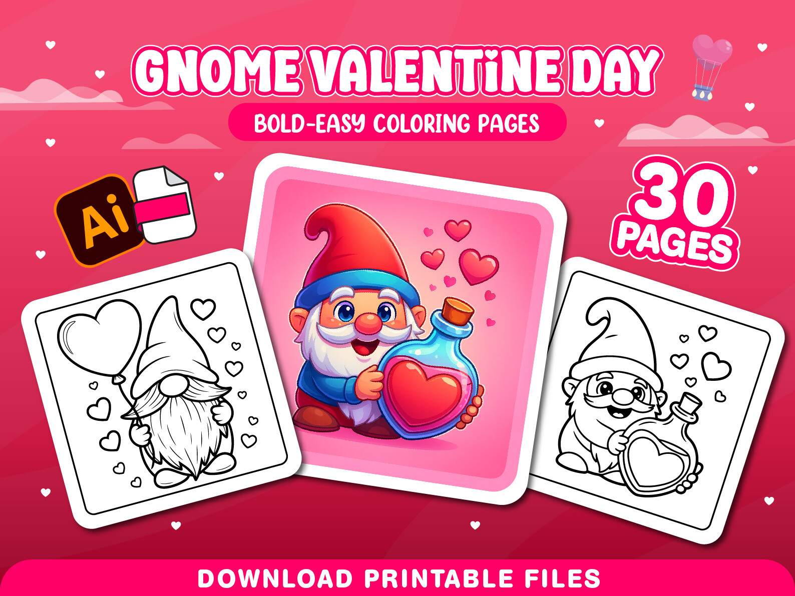 Gnome Valentine Day Coloring Pages KDP