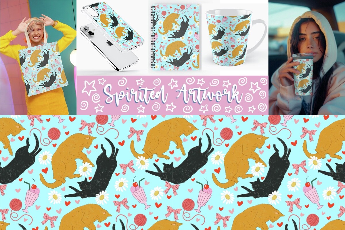 Retro Coquette Cat Seamless Pattern