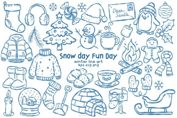 Snow Day Fun Day Line Art Doodles Graphic Illustrations By blumensdiary