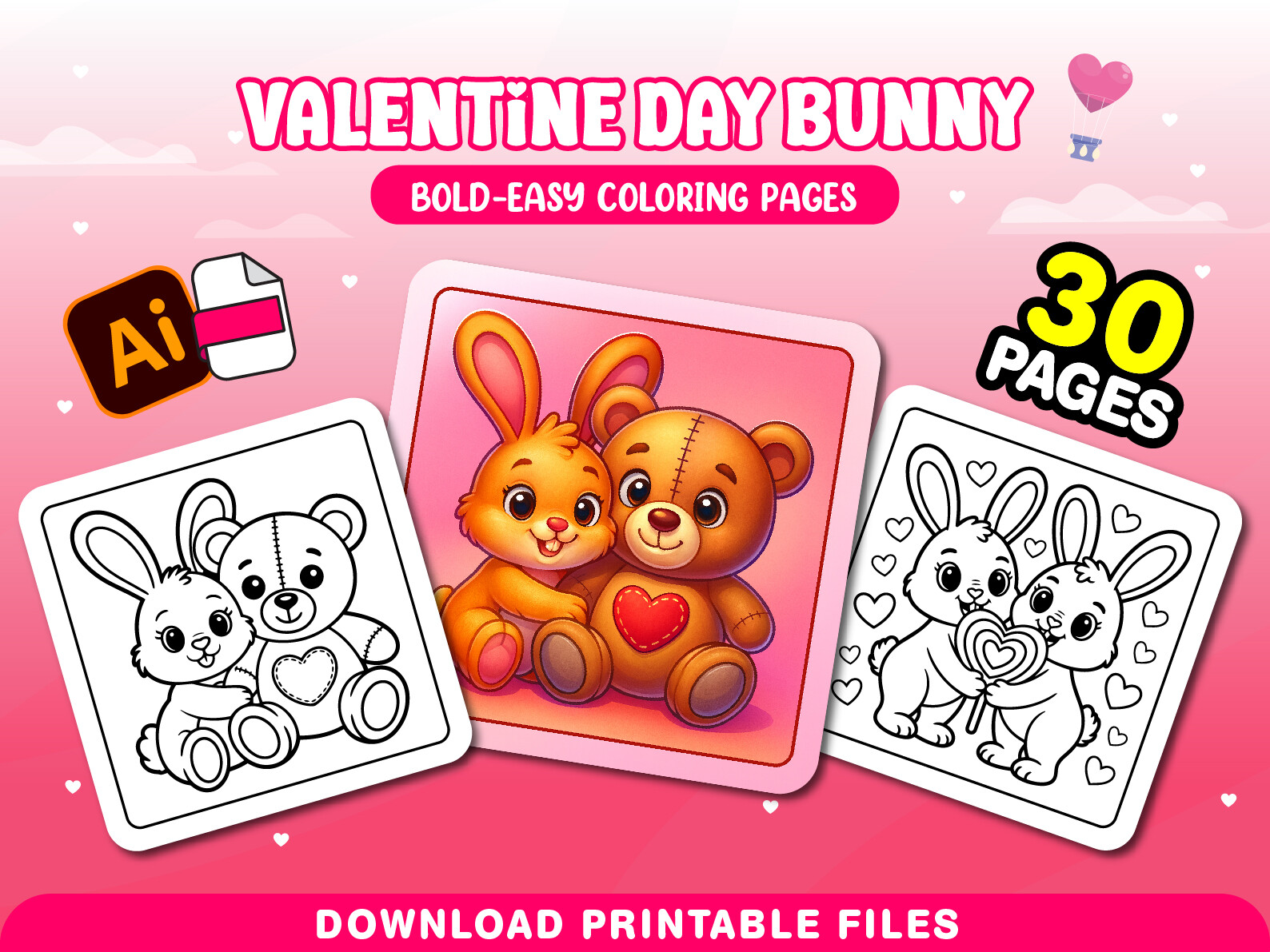 Valentine Day Bunny Adult Coloring Pages