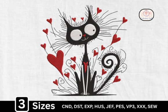 Whimsical Black Cat Red Heart Valentine
