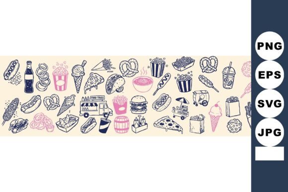 Whimsical Fast Food Doodle Art Gráfico Ilustraciones Imprimibles Por DesignVectx