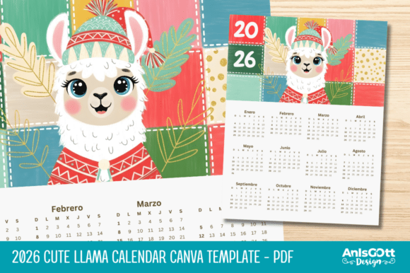 2026 Llama Calendar PDF & Canva Template