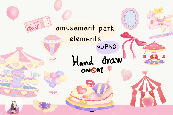 Amusement Park Clipart Cute Set Gráfico Ilustrações para Impressão Por artmindsoul