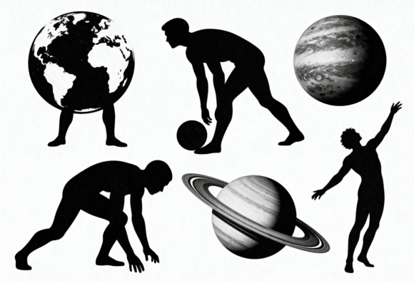 Astronaut Silhouette Planets Space