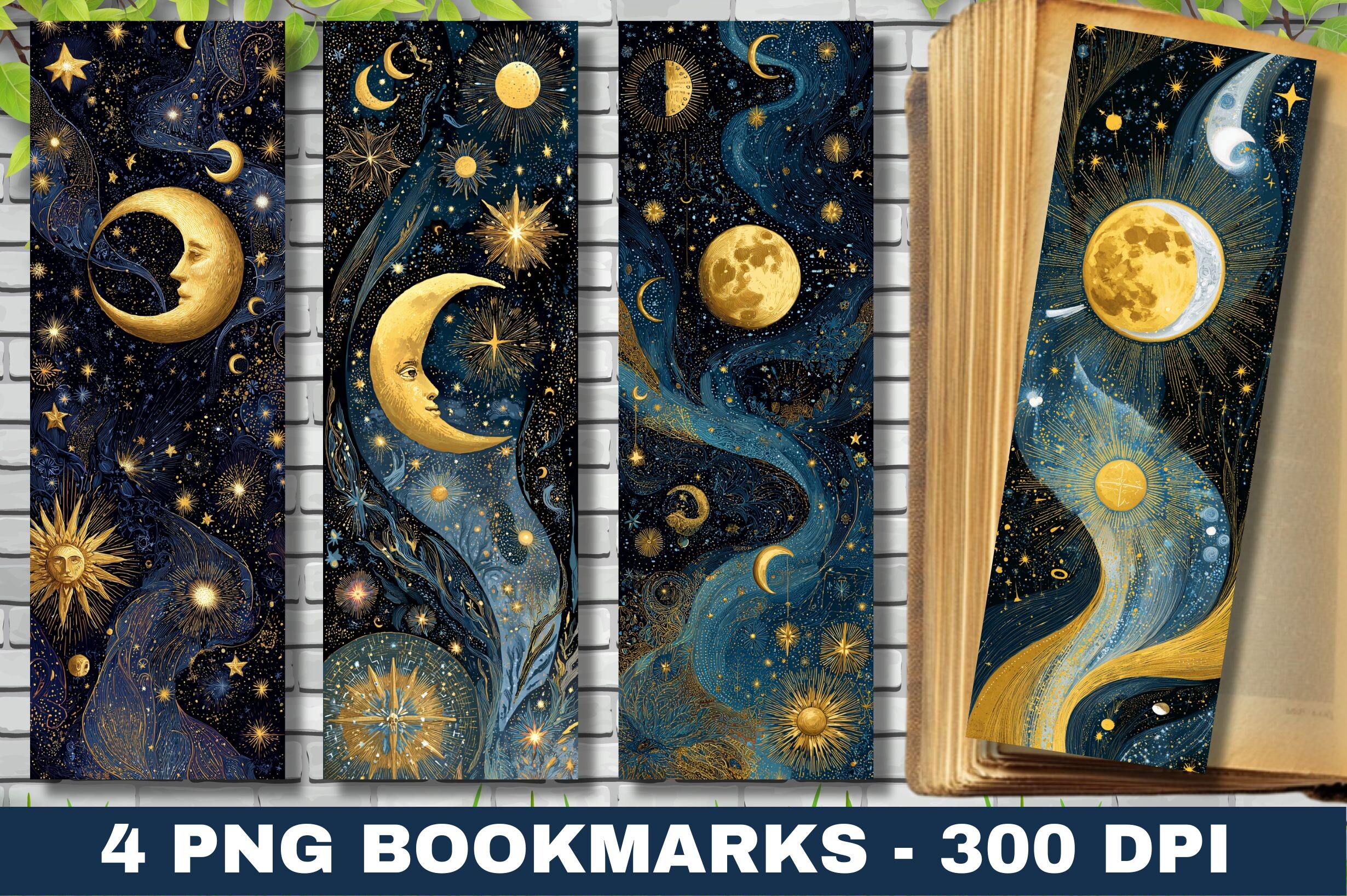 Blue Gold Celestial Sky Sun Bookmark PNG