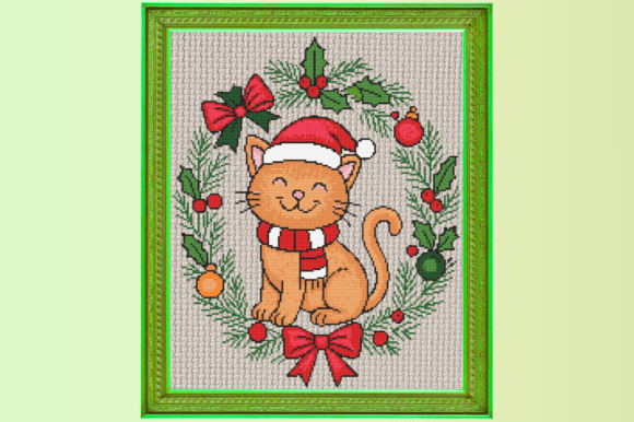 Christmas Cat in Wreath