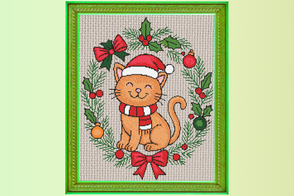 Christmas Cat in Wreath