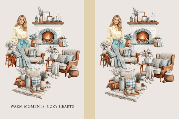 Cozy Winter Home Scene Clipart Graphics
