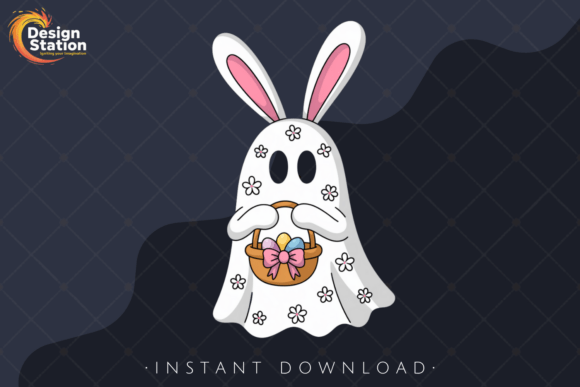 Cute Easter Flower Bunny Ghost PNG