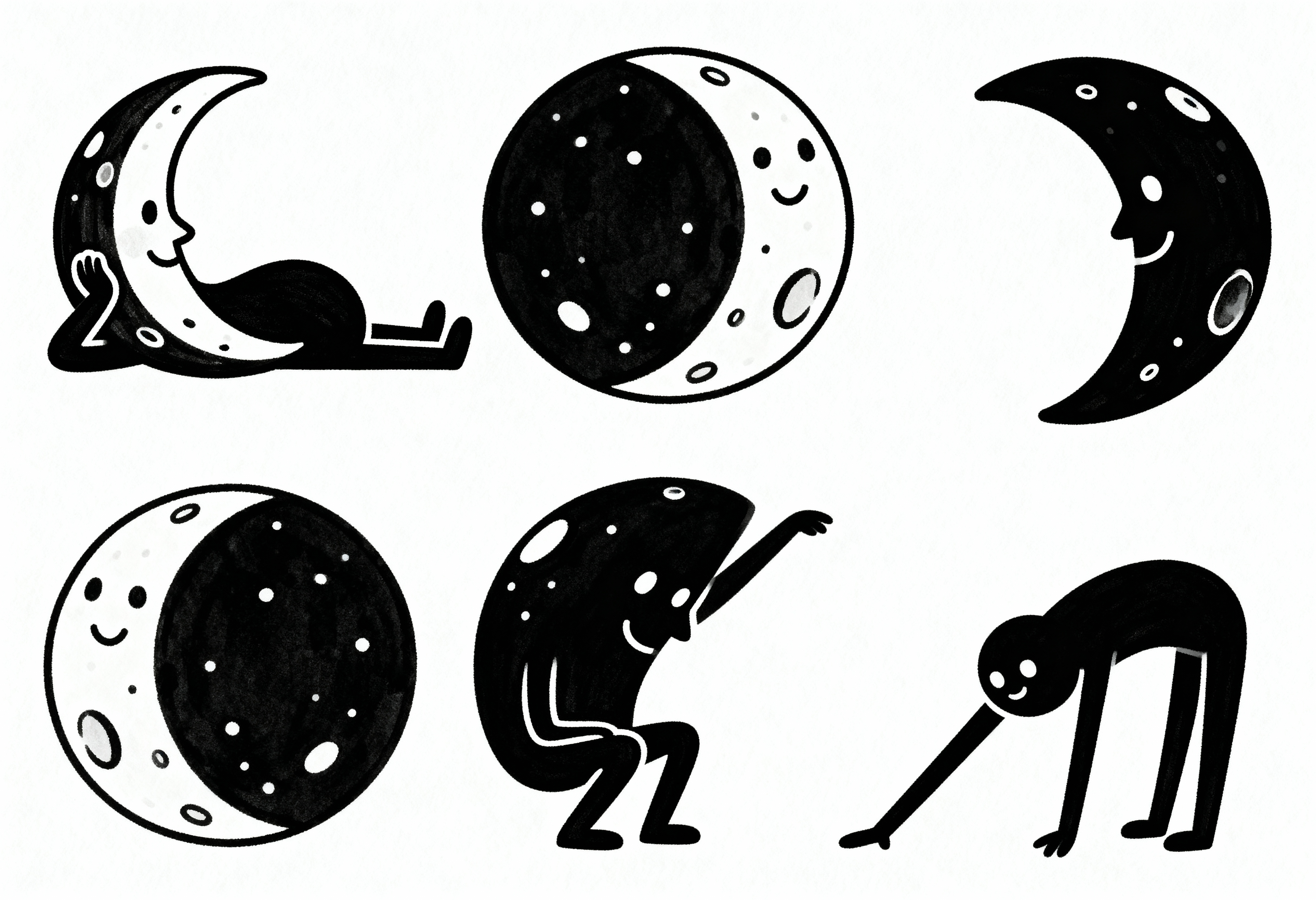 Cute Moon Phases Clipart Bundle