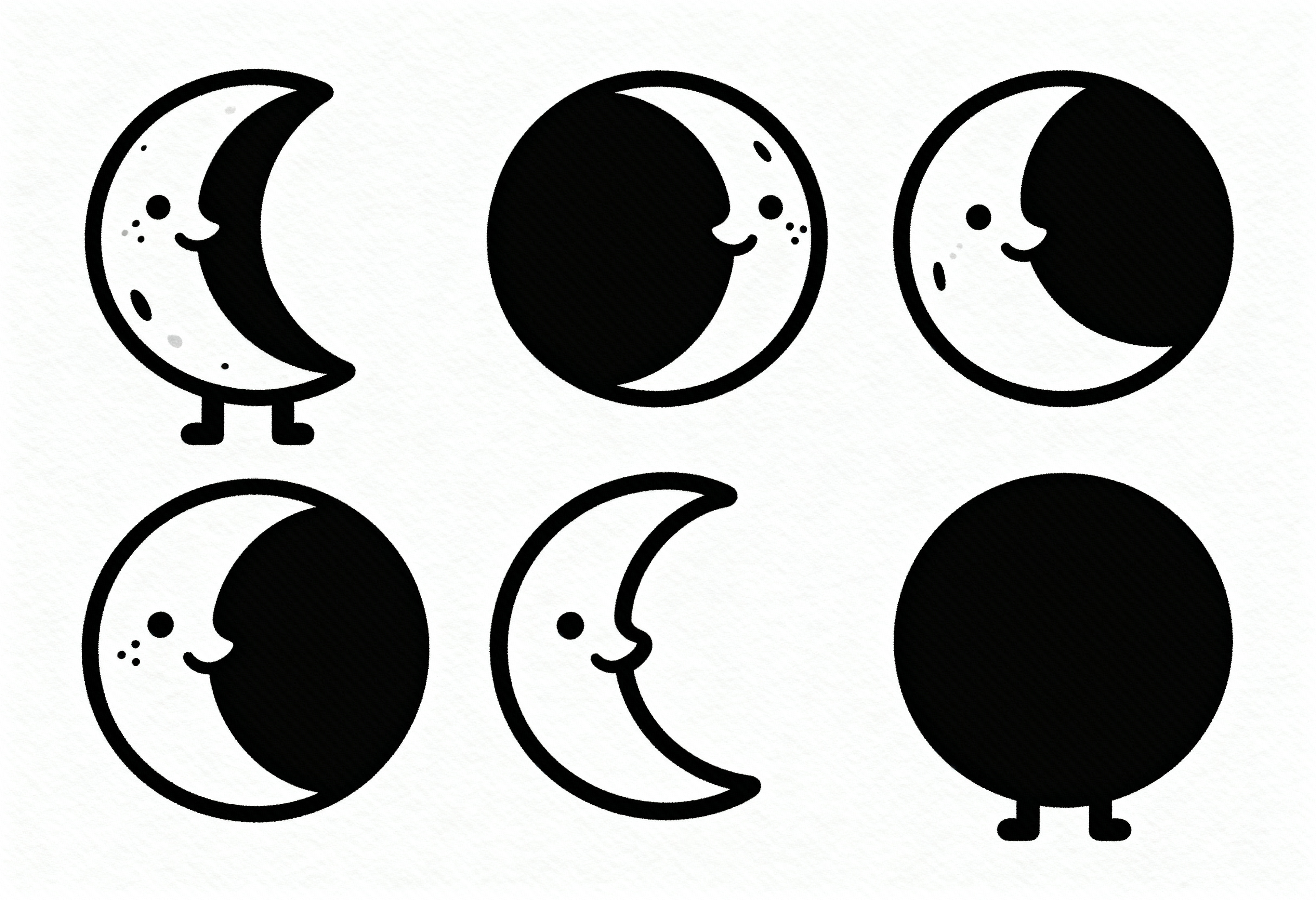 Cute Moon Phases Kawaii Clipart Bundle