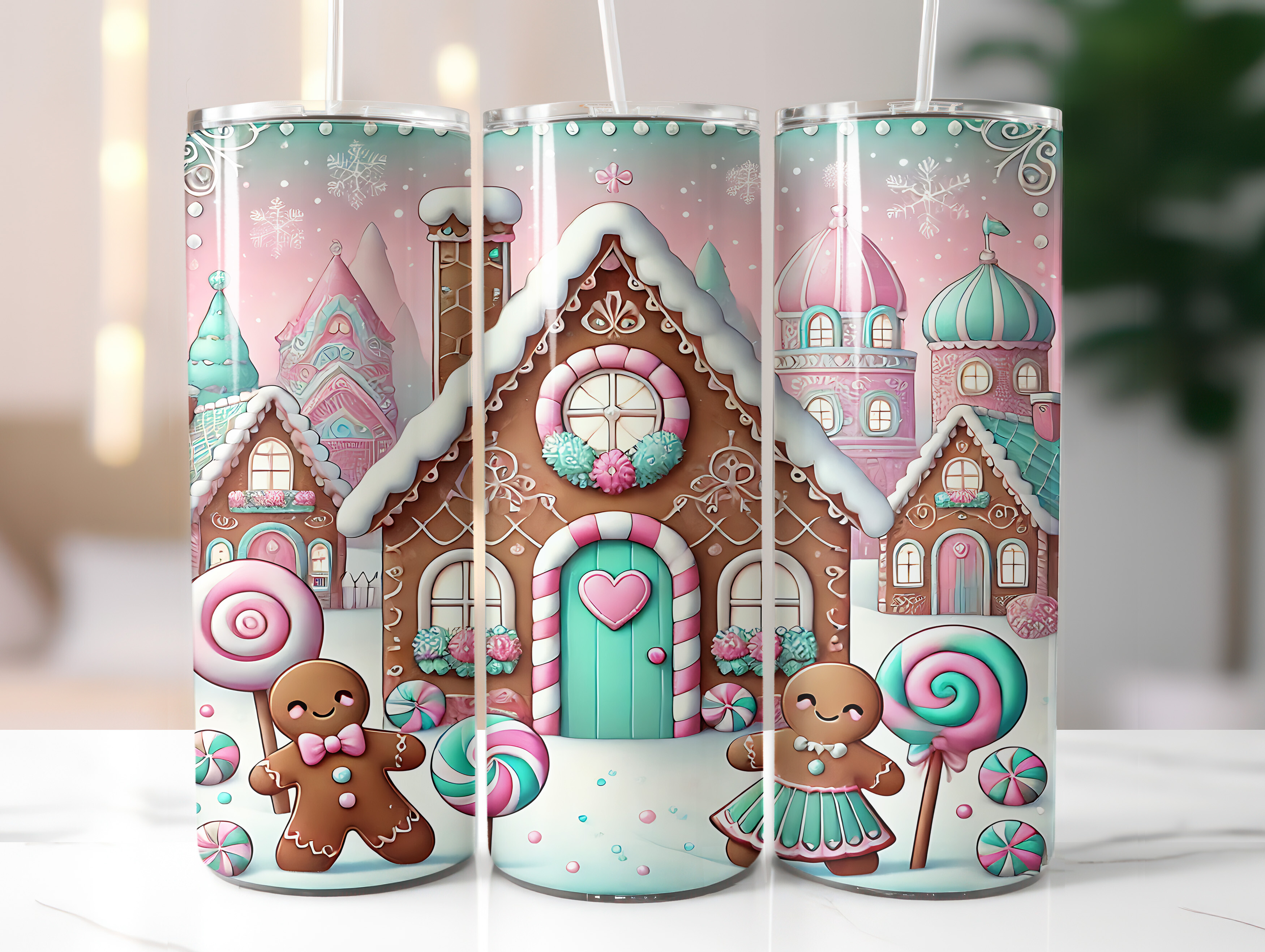 Pastel Gingerbread House Tumbler Wrap