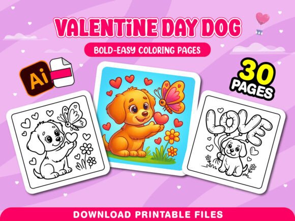 Valentine Day Dog Adult Coloring Pages