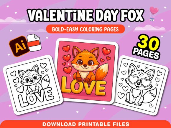 Valentine Day Fox Cute Coloring Pages