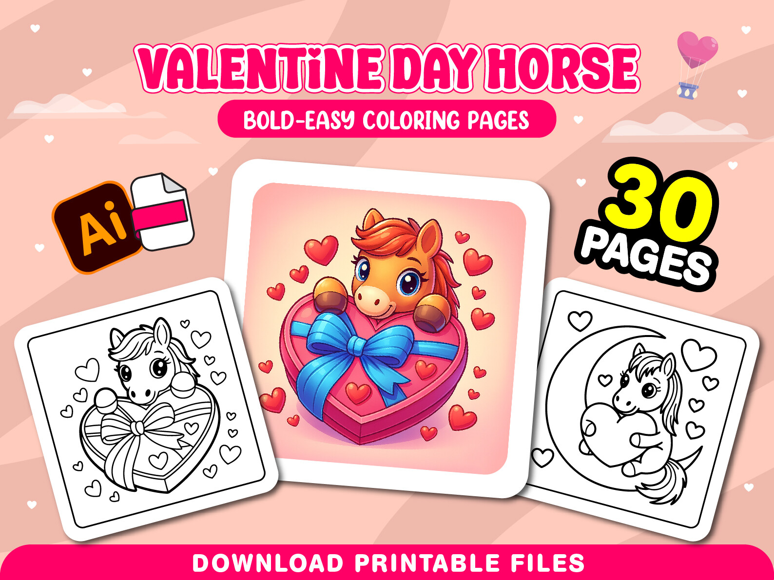 Valentine Day Horse Adult Coloring Pages