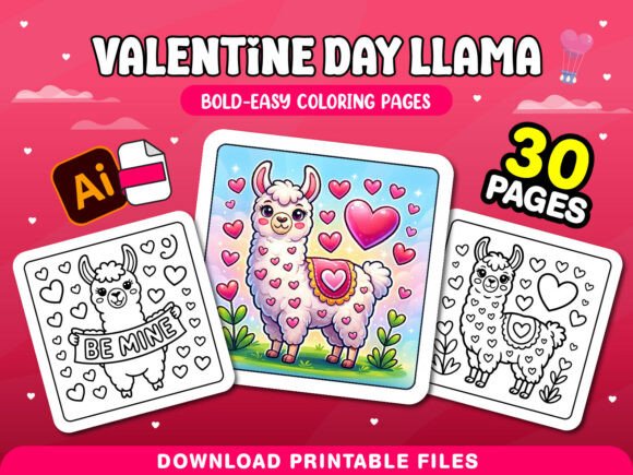 Valentine Day Llama Cute Coloring Pages