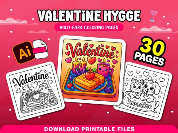 Valentine Hygge Adults Coloring Pages