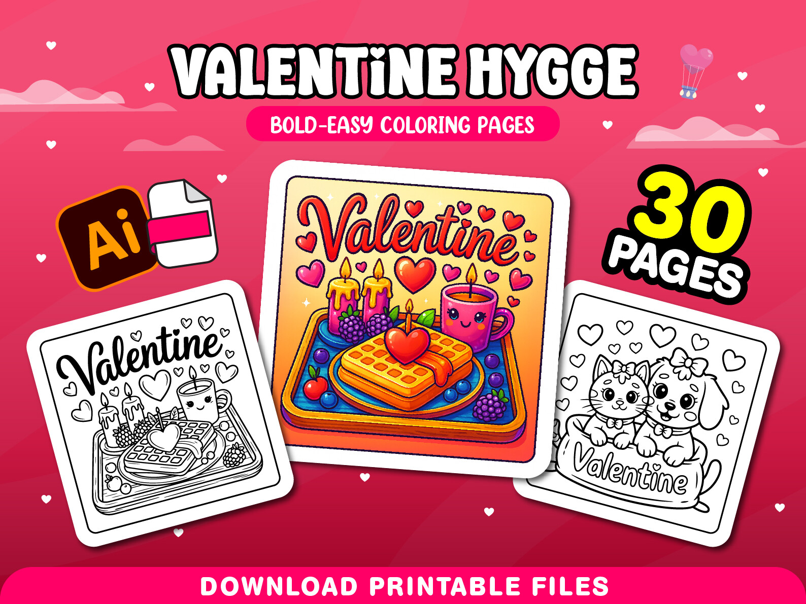 Valentine Hygge Adults Coloring Pages