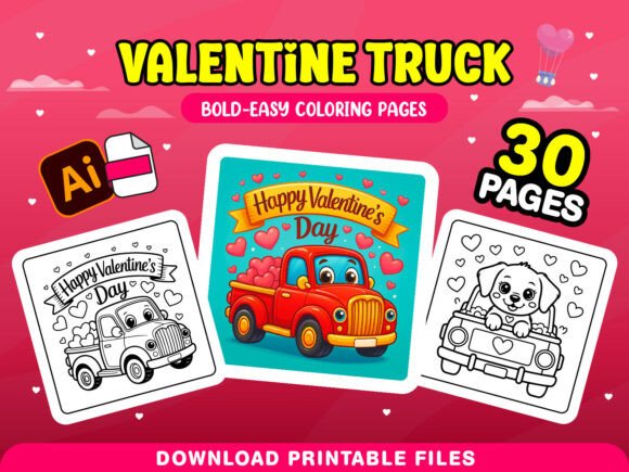 Valentine Truck Coloring Page for Adults