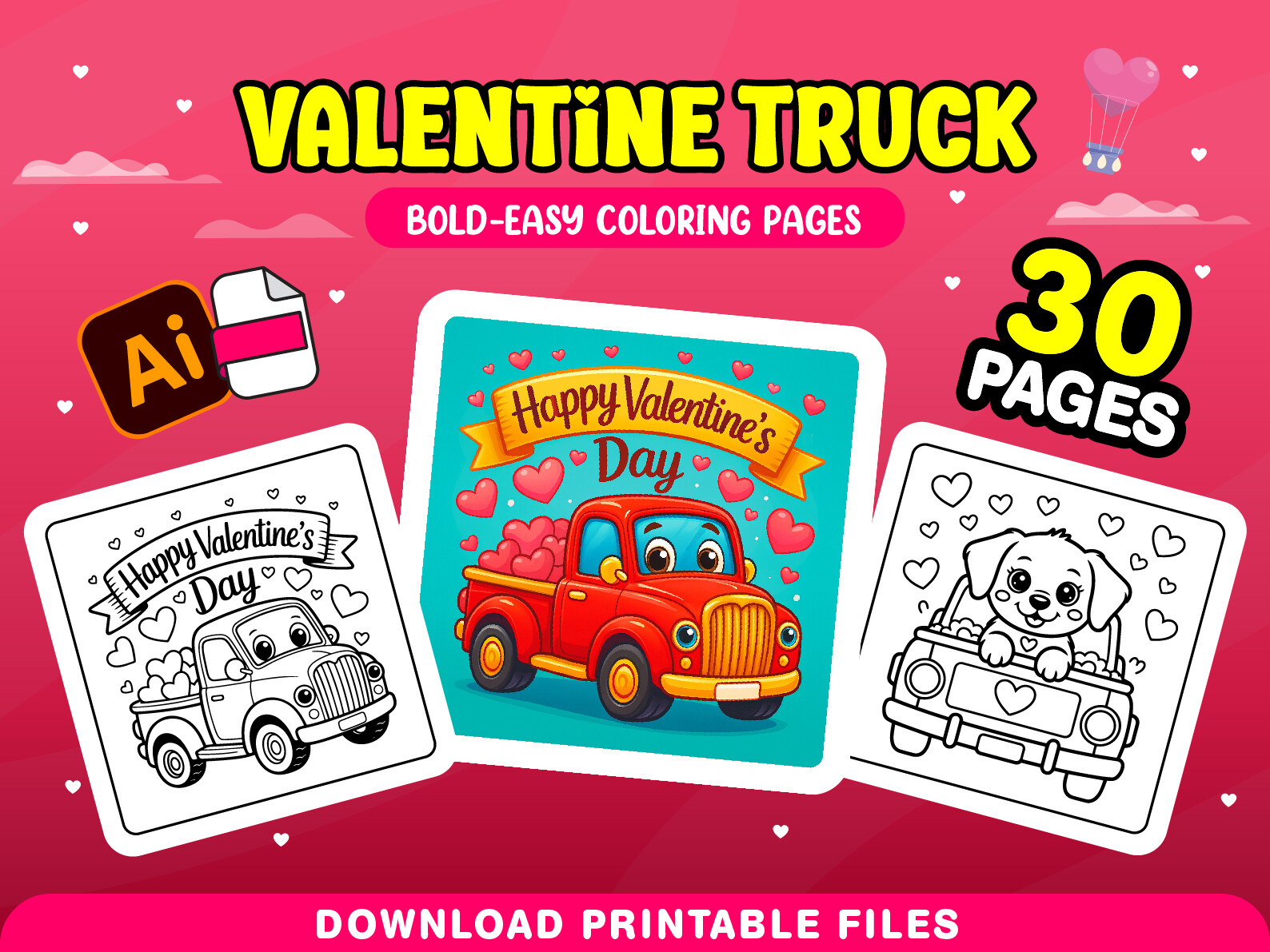 Valentine Truck Coloring Page for Adults