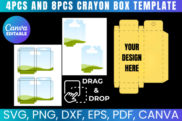 4 - 8 PCS Crayon Box Template