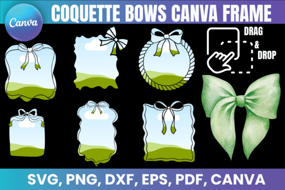 Coquette Bows Canva Frame Bundle with decorative square borders