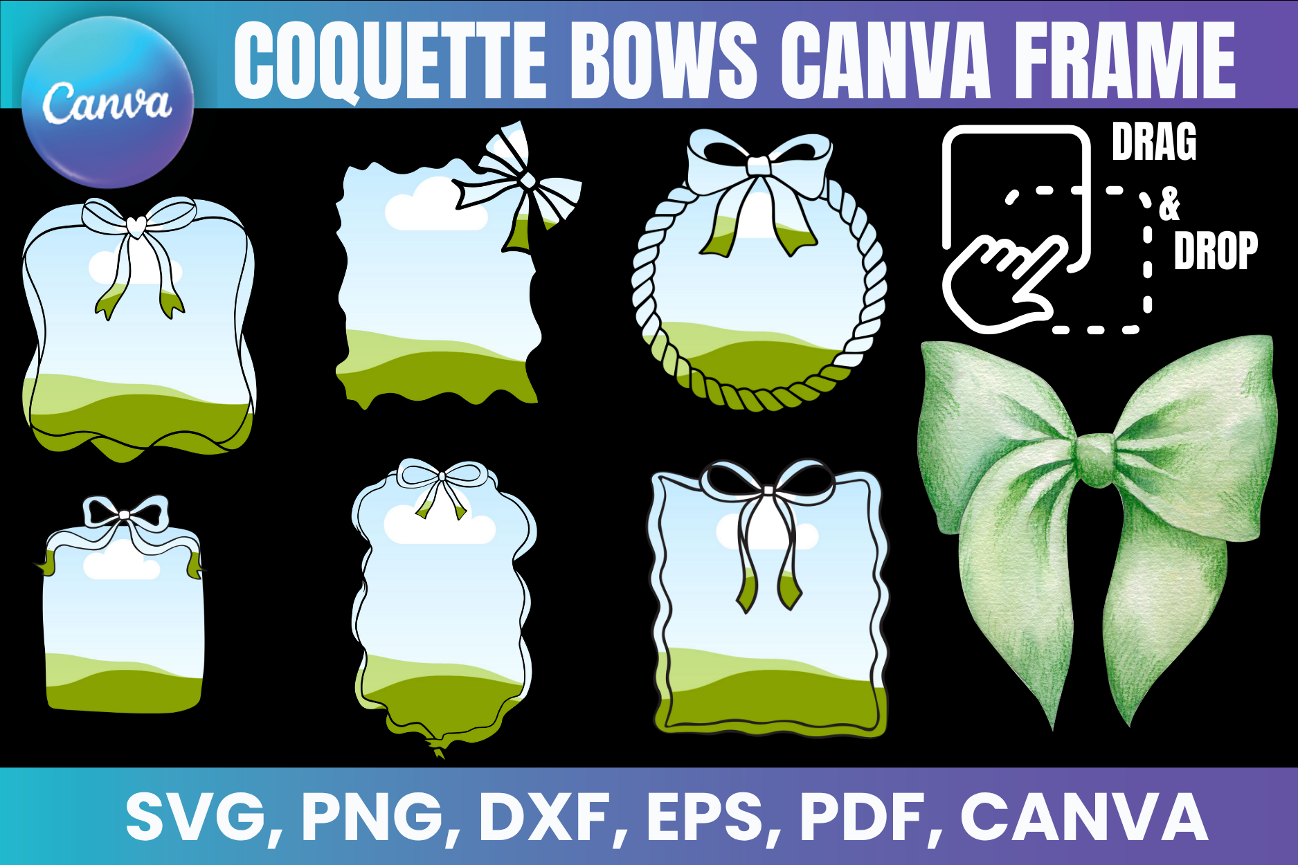 Coquette Bows Canva Frame Bundle