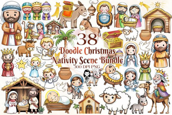 Cute Doodle Christmas Nativity Clipart