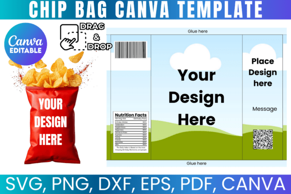 Editable Chip Bag Canva Frame Template Gráfico Modelos de Impressão Por Gfx Shaown